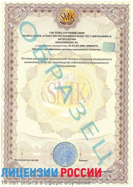 Образец сертификата соответствия (приложение) Светлый Сертификат ISO 13485